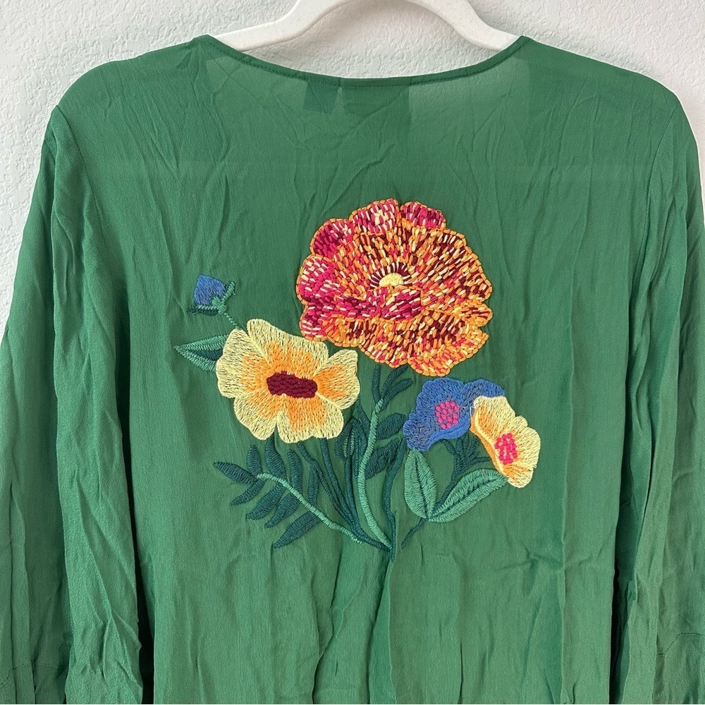 FARM RIO Jessalyn Embroidered Dress Green Floral Mini SZ L - Picture 6 of 7